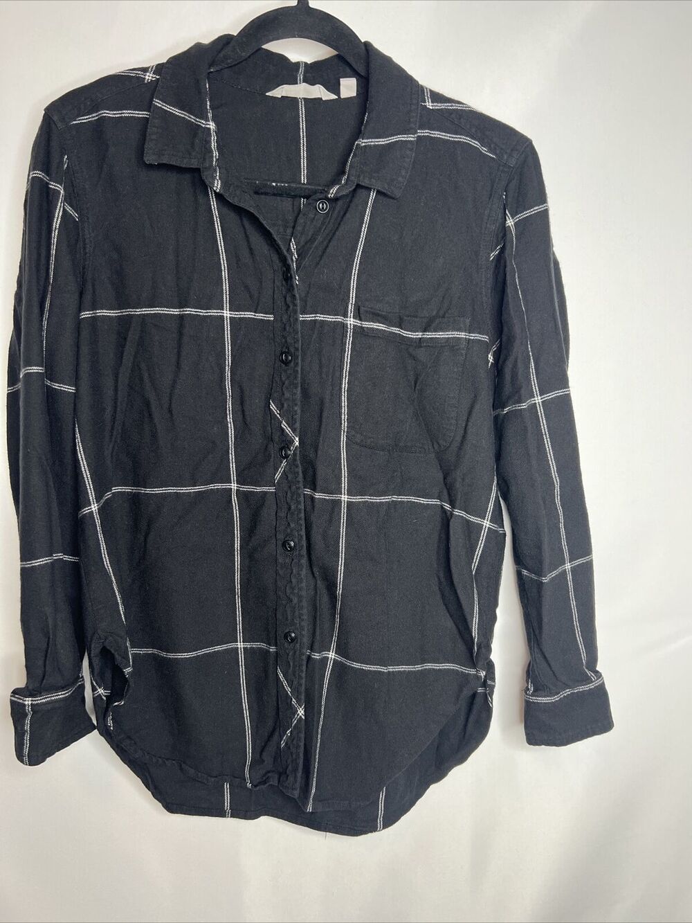 ATHLETA Shirt Womens Small Black White Long Sleeve Button Down